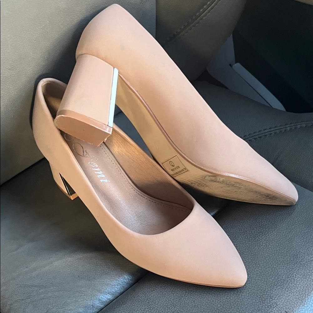 Elegant Nude Block Heel Pumps